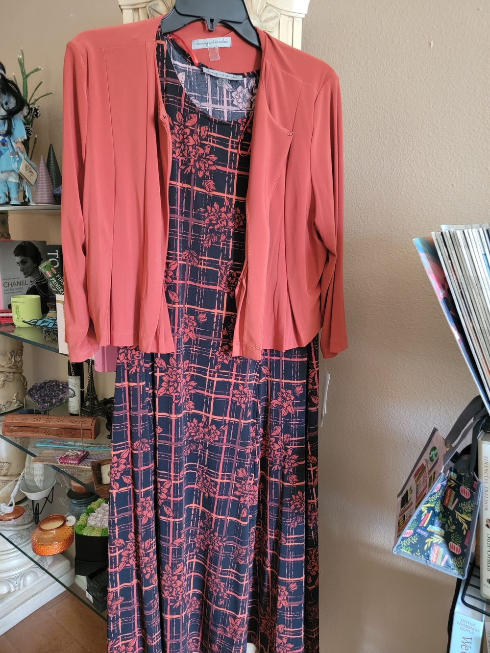 Danny & Nicole Coral & Black Patterned Maxi Skirt with Orange Jacket